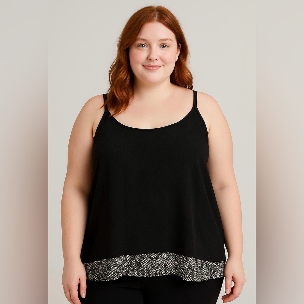 Addition Elle Michel Studio - Spaghetti Strap Flowy Camisole With Patterned Hem